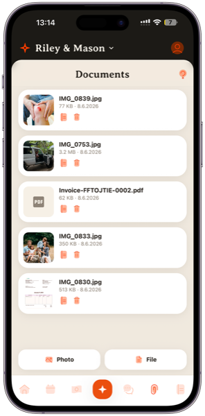 Document vault with receipts, photos and PDFs